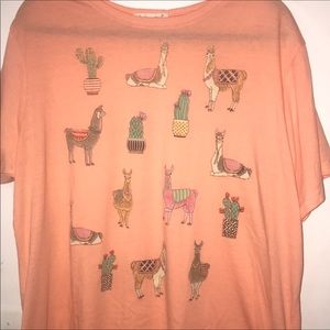 Peach cactus and llama print t shirt